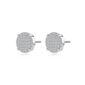 Classic S925 sterling silver moissanite stud earrings with round pavé halo design