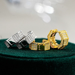 Boucles d'oreilles carrées style hip hop en argent S925 serties de moissanite