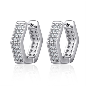 Luxurious geometric S925 sterling silver hexagon hoop earrings with sparkling moissanite stones