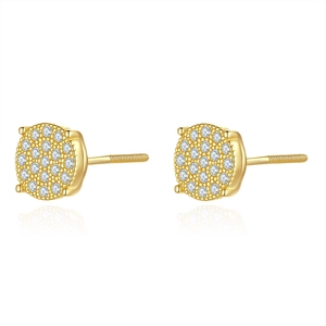 S925 Sterling Silver Moissanite Stud Earrings with Round Pavé Setting in Gold Finish