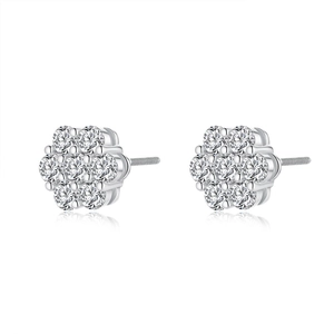 Classic 925 sterling silver moissanite flower stud earrings for men and women