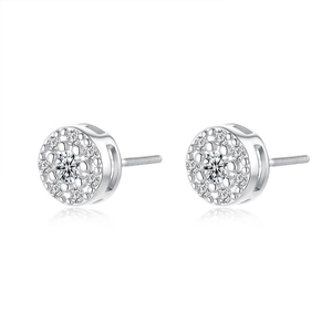 Iced out round moissanite cluster earrings in S925 sterling silver with screw back studs