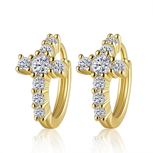 Élégantes boucles d'oreilles créoles croix carrée en argent S925 doré et moissanite chic