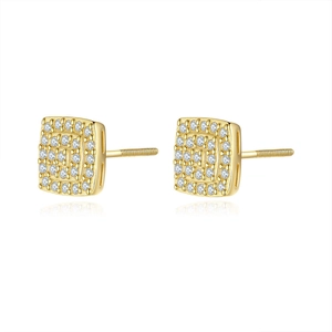 Square Moissanite stud earrings in S925 sterling silver with secure screw back closure