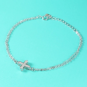 S925 sterling silver double chain bracelet with a sparkling moissanite cross pendant