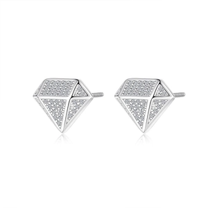 S925 Sterling silver hip hop moissanite stud earrings featuring rhombic diamond geometry