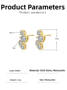 Spécifications de taille pour boucles d'oreilles en argent 925 moissanite plaqué or