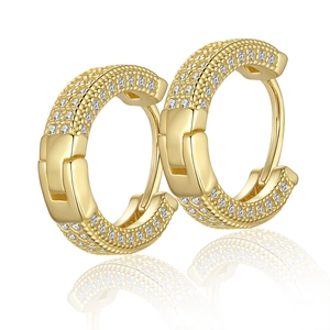 Klassische goldene S925 Silber Huggie Ohrringe mit dreireihigem Moissanit-Besatz