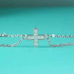 925 Sterling Silver Cross Bracelet For Women D Color Moissanite Inlaid Double Chain Adjustable Simple Elegant Jewelry Gift