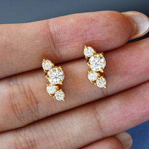 Boucles d'Oreilles Clous en Moissanite Argent Sterling 925 Hip Hop pour Femmes Boucles d'Oreilles Géométriques Asymétriques Bijoux Avec Certificat GRA Cadeau