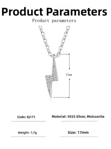 Detailed view of lightning bolt pendant with S925 silver and moissanite inlay