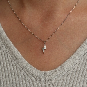Sparkling S925 sterling silver lightning bolt necklace with diamonds for women