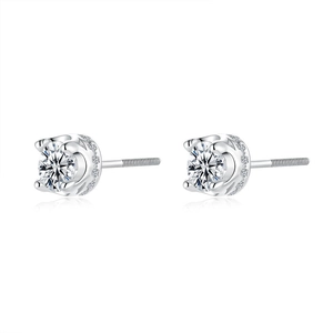 Sparkling S925 sterling silver moissanite stud earrings with crown setting for men and women