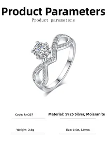 Detail of 0.5ct moissanite S925 silver ring with infinity band design and 2.6g weight