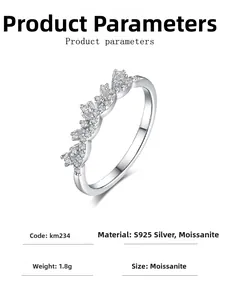 Detailed specs card for S925 sterling silver crown ring with moissanite stones and dimensions