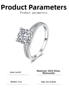 Close-up of S925 sterling silver ring with 2ct moissanite and side diamond details