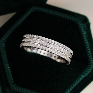 Luxury 925 Sterling Silver Moissanite Ring Triple Row Pave Eternity Band Hip Hop Jewelry For Women Wedding Anniversary Gift