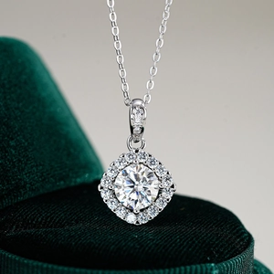 S925 Sterling Silver Moissanite Pendant Necklace Round Brilliant Cut Halo Design For Women Luxury Jewelry Anniversary Gift