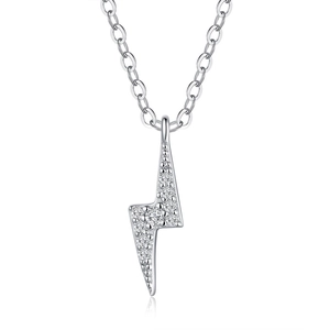 Sparkling S925 sterling silver lightning bolt pendant necklace with pavé moissanite stones