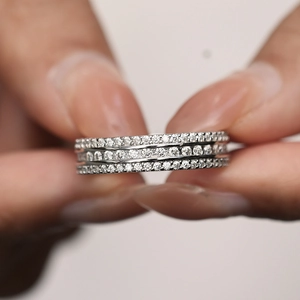 Three-row micro-pave S925 sterling silver eternity ring with brilliant round cut stones
