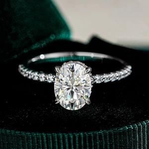 Bague en Argent Sterling 925 Moissanite Ovale Anneau Pavé Quatre Griffes Carat Mariage Bijoux Cadeau Certificat GRA