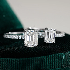 925 Sterling Silver Emerald Cut Moissanite Ring For Women Luxury Pave Setting Rectangular Engagement Wedding Ring Jewelry
