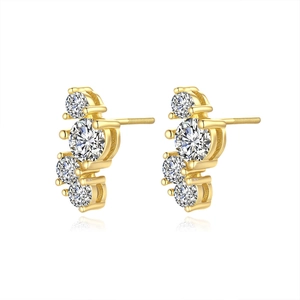 Boucles d'oreilles vagues en argent 925 moissanite plaquées or avec fermoir à vis