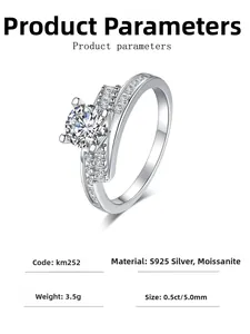 Detail of S925 silver moissanite ring with 0.5ct stone in four-prong setting