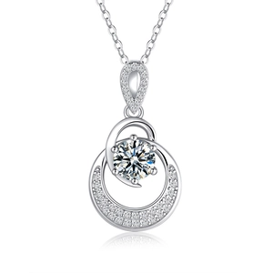 S925 sterling silver star-moon pendant necklace with 1-carat moissanite on white background
