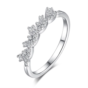 Elegant S925 sterling silver crown ring with double row pavé moissanite stones