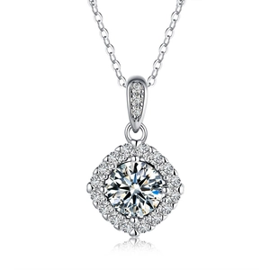 Elegant S925 sterling silver necklace with a 2ct round moissanite pendant on a silver chain