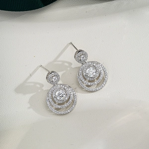 Boucles d'oreilles hip hop en argent 925 moissanite couleur D au design de cercle concentrique