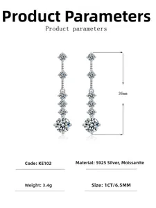 Macro detail of S925 silver fringe earrings with 5 graded round cut Moissanite stones
