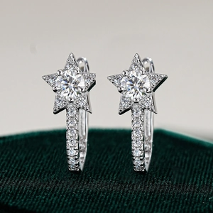 Hip Hop 925 Sterling Silver Moissanite Star Stud Earrings For Men Women D Color Sparkly Pentagram Trendy Jewelry Earring
