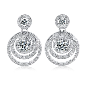 Boucles d'oreilles créoles en argent 925 et moissanite avec pavé double cercle