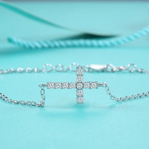 S925 Sterling Silver Moissanite Cross Bracelet For Women D Color Moissanite Inlaid Pave Rhinestone Ins Style Small Jewelry