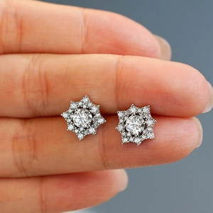 Hip hop 925 sterling silver octagonal star stud earrings with D color moissanite stones