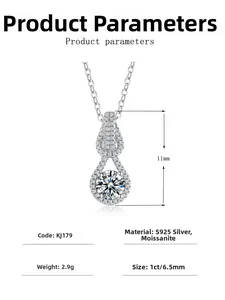 Detail specifications of 925 sterling silver 1ct moissanite teardrop pendant necklace