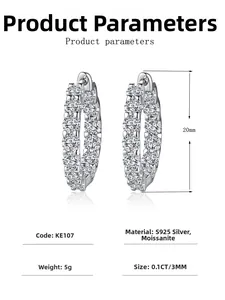 Spécifications des créoles en argent sterling 925 et moissanite de 20mm de diamètre