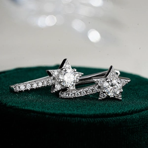 Sparkling 925 sterling silver star stud earrings with brilliant D color moissanite stones
