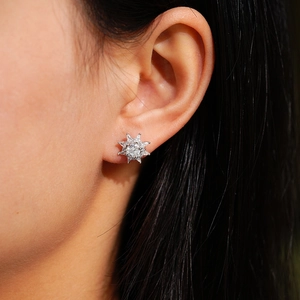 Sparkling S925 sterling silver snowflake stud earrings featuring 1ct D color Moissanite