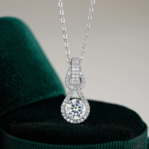 925 Sterling Silver Pendant Necklace For Women Round Brilliant Cut Moissanite With GRA Certificate Interlocking Circles Jewelry