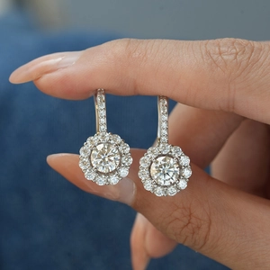 Classic 925 sterling silver D color moissanite halo leverback earrings for men and women