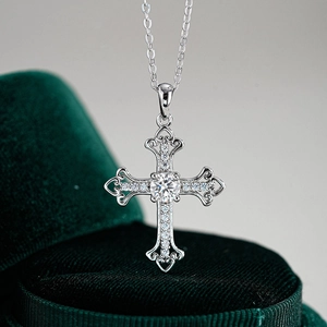 925 Sterling Silver Moissanite Cross Pendant Necklace Vintage Hollow Baroque Jewelry For Women With GRA Certificate