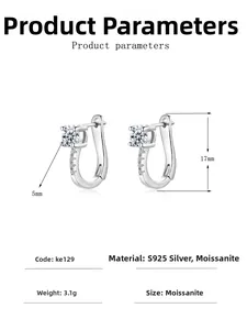 Detailed product dimensions and specifications for U-shaped Moissanite silver earrings