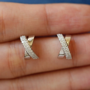 S925 sterling silver cross earrings with polished finish and micro-pave cubic zirconia