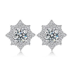 925 sterling silver star-shaped moissanite stud earrings for men and women with halo design