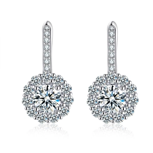 Classic 925 sterling silver moissanite halo stud earrings with brilliant drop accent