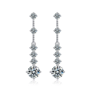 925 silver long tassel earrings with sparkling moissanite stones in a gradient drop design