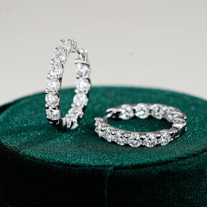 Boucles d'Oreilles Créoles en Argent Sterling S925 Avec Moissanite pour Femme Boucles d'Oreilles en Moissanite Taille Ronde Bijoux
